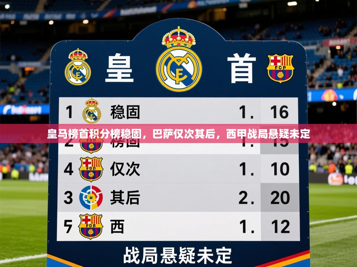 皇马榜首积分榜稳固,巴萨仅次其后,西甲战局悬疑未定 皇马榜首积分榜稳固,巴萨仅次其后,西甲战局悬疑未定